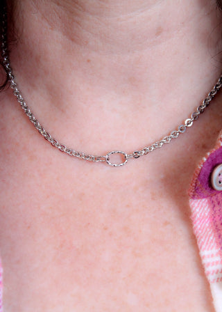 Myka Rhodium Small Hoop Chain Necklace detail view - Fashion Crossroads Inc.