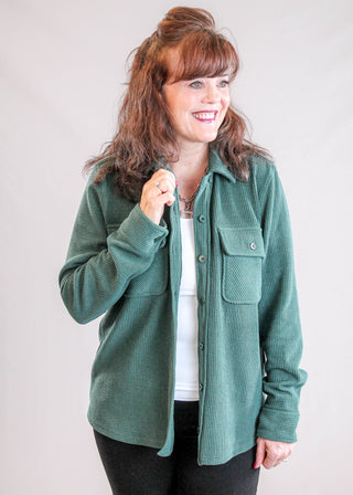 Staccato Long Sleeve Button Down Collared Shirt with Pockets front view - Fashion Crossroads Inc.