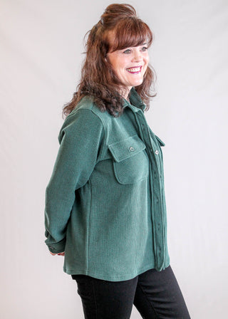 Staccato Long Sleeve Button Down Collared Shirt with Pockets side view - Fashion Crossroads Inc. 