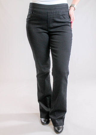 Democracy High Rise Itty Bitty Bootcut Jean Black front view - Fashion Crossroads Inc.