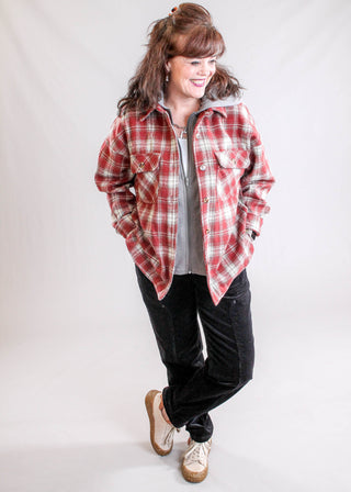 Staccato Long Sleeve Plaid Zip Up Hoodie styled View - fashion Crossroads Inc