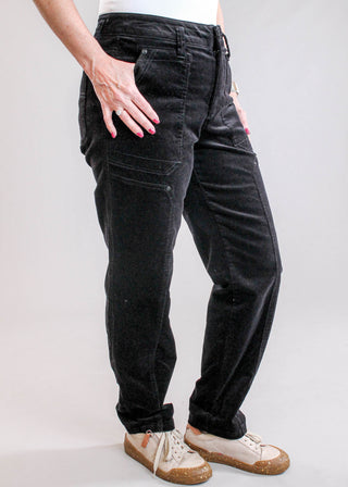 Democracy Patched Utility Corduroy Pant with Roll Cuff side view - Fashion Crossroads Inc.