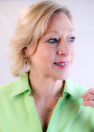 Kendra Scott Elisa Gold Necklace with Dichroic Glass modeled view - Fashion Crossroads Inc 