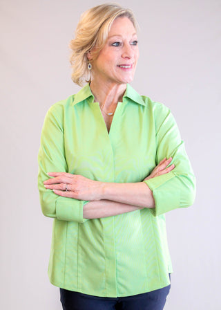 Foxcroft Taylor Wrinkle-Free Cotton Blouse – Mojito front view - Fashion Crossroads Inc.