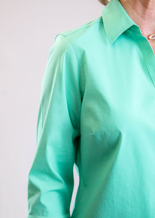 Foxcroft Mary Wrinkle-Free Cotton Blouse – Biscay Green shoulder view - Fashion Crossroads Inc.