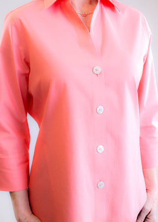 Foxcroft Paityn Wrinkle-Free Cotton Blouse – Coral Reef button view - Fashion Crossroads Inc.