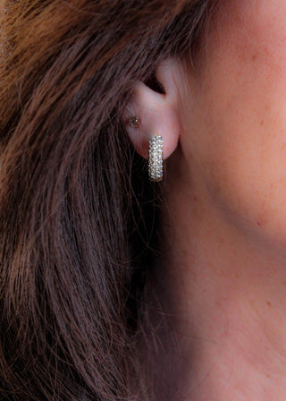 Mikki Pave Huggie Earrings in Gold detail view - Fashion Crossroads Inc.