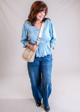 Democracy Scallop Edge Top styled view - Fashion Crossroads Inc.