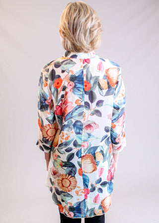 Adore Clothing Floral Print Crepe Tunic Blouse in Cream Multi back view - Fashion Crossroads Inc.