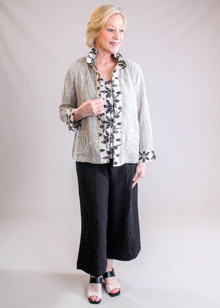 Habitat Crinkle Crepe Pleat Neck Tank with Print Pocket in Tan Multi styled - Fashion Crossroads Inc