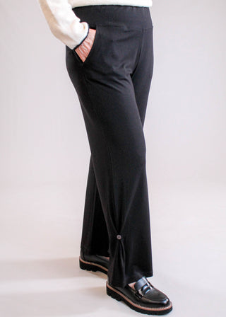 Habitat Core Travel Knit Pleated Wide Leg Pant in Black side view - Fashion Crossroads Inc.