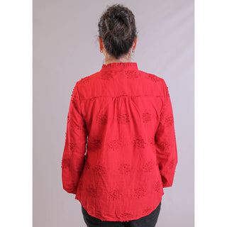 Tribal Sportswear Button Front Blouse with Long Sleeves back view - Fashion Crossroads Inc.