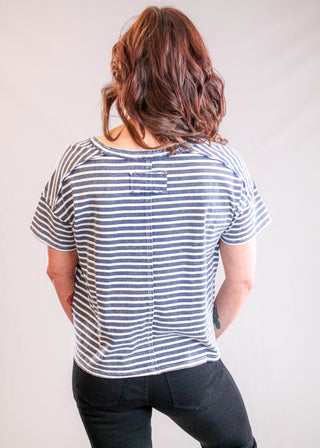 J.O.A Textured Striped Tee with Rolled Sleeves