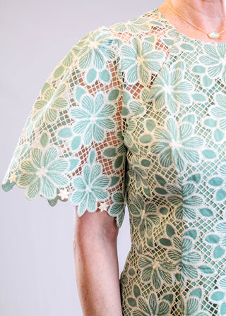 Scalloped Sleeve Lace Dress Detail View - Fashion Crossroads Inc