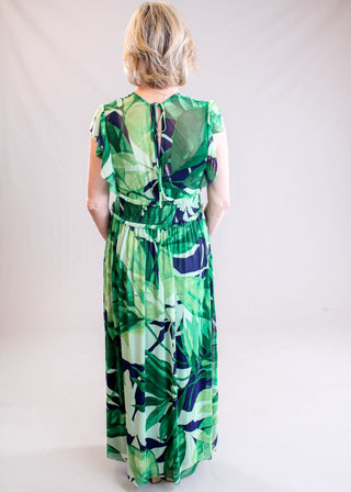 VNeck Flutter Sleeve Dress Back View - Fashion Crossroads Inc