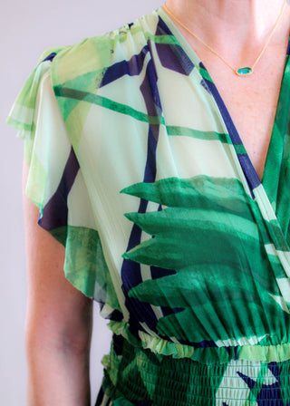 VNeck Flutter Sleeve Dress Detail View - Fashion Crossroads Inc