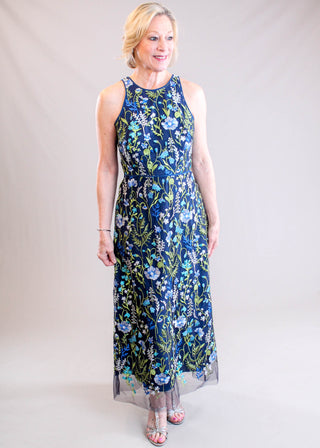maggy london floral halter dress MIDI DRESS WITH HALTER NECK BLUE/GREEN / Standard / 4