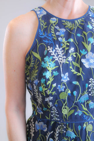 Embroidered Mesh Halter Dress Detail View - Fashion Crossroads Inc