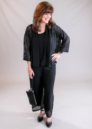 Sympli Mezza Luna Cardigan in Black styled view - Fashion Crossroads Inc.