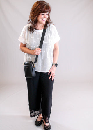Sympli Honeycomb Mesh Boxy Top Model View - Fashion Crossroads Inc