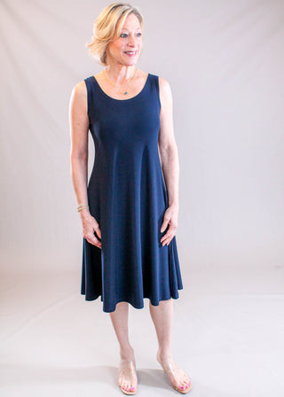 Sympli Everyday Tank Dress in Navy Front View - Fashion Crossroads Inc