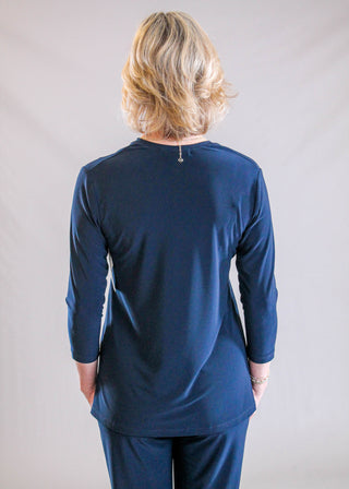 Sympli Go To Narrow V Neck 3/4 Sleeve Top Back View - Fashion Crossroads Inc