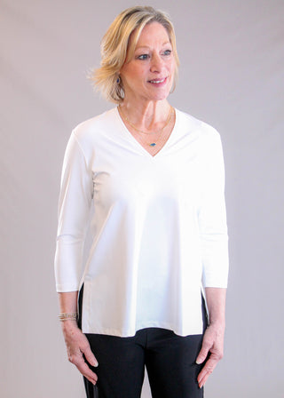 Sympli Go To Narrow V Neck 3/4 Sleeve Top Front View - Fashion Crossroads Inc