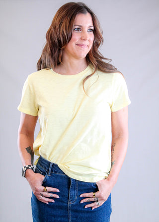 Dylan Short Sleeve Modern Crew Neck Cotton Tee lemon - Fashion Crossroads Inc.