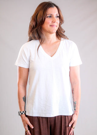 Tribal Sportswear V Neck Tee with Short Sleeves un-tucked view - Fashion Crossroads Inc.