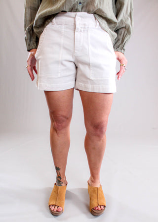 Dylan Ryder Twill Shorts with Pockets Natural front view - Fashion Crossroads Inc. 