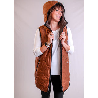 Tribal Sportswear Reversible Puffer Vest Walnut hood view - Fashion Crossroads inc.