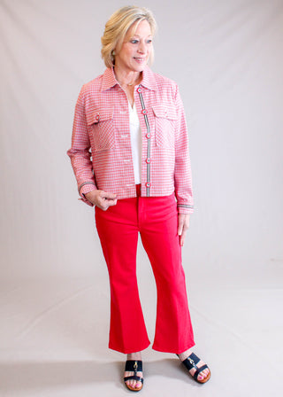 Staccato Scallop Edge Top with Short Sleeves Model View - Fashion Crossroads Inc