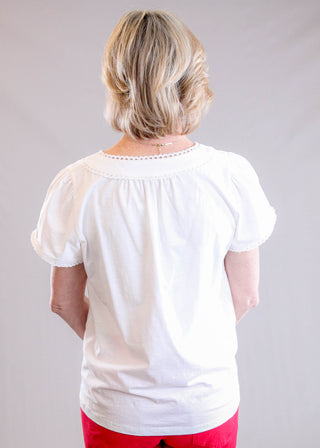 Staccato Scallop Edge Top with Short Sleeves Back View - Fashion Crossroads Inc