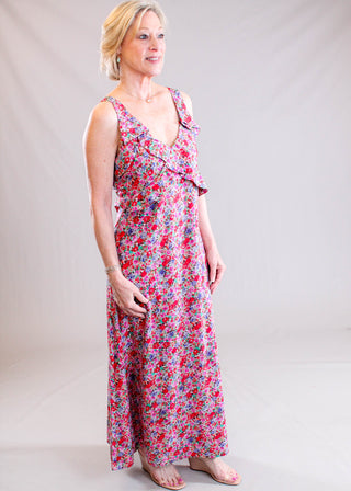 Liverpool Sleeveless Ruffle Front Maxi Dress Side View - Fashion Crossroads Inc