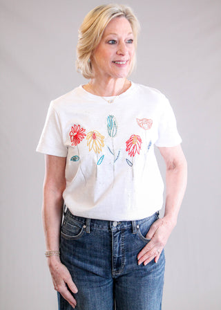 Caite Cotton Embroidered Tee Front View - Fashion Crossroads Inc