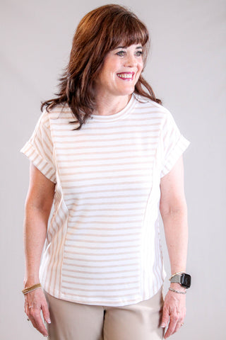 Tribal Sportswear Relax Cuffed Short Sleeve Stripe Top Front View - Fashion Crossroads Inc