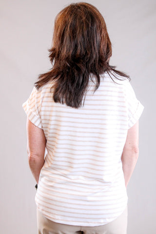 Tribal Sportswear Relax Cuffed Short Sleeve Stripe Top Back View - Fashion Crossroads Inc