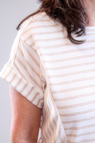 Tribal Sportswear Relax Cuffed Short Sleeve Stripe Top Detail View - Fashion Crossroads Inc