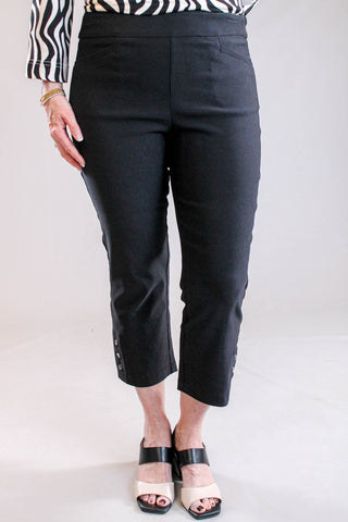 Tribal Sportswear Flatten It Slim Leg Capris with Snap Vent Front View - Fashion Crossroads Inc