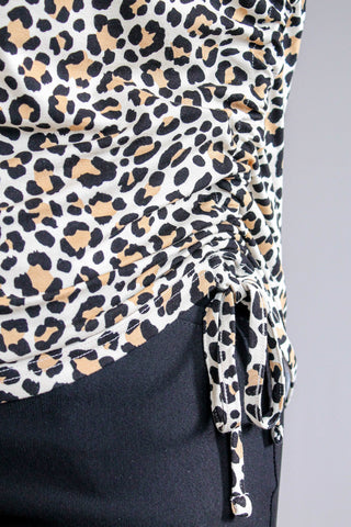 Tribal Sportswear Printed Jersey Crew Neck Top with Side Ruching Detail View -Fashion Crossroads Inc
