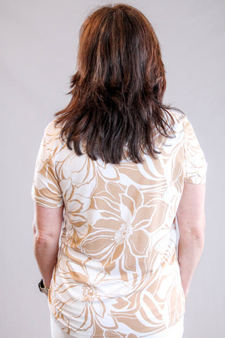 Tribal Sportswear Printed Jersey Crew Neck Top with Side Ruching Back View - Fashion Crossroads Inc