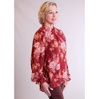 Staccato Ruffle Neck Blouse with Long Sleeves side view - Fashion Crossroads Inc