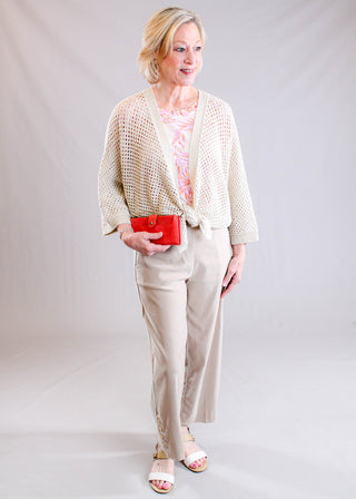 Tribal Sportswear Printed Linen Top with Pleating Model View - Fashion Crossroads Inc