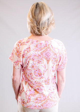Tribal Sportswear Printed Linen Top with Pleating  Back View - Fashion Crossroads Inc