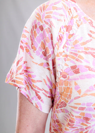 Tribal Sportswear Printed Linen Top with Pleating Detail Front View - Fashion Crossroads Inc