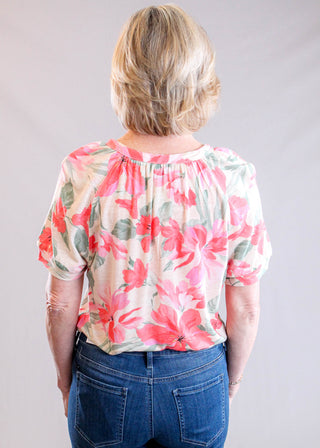 Tribal Sportswear Printed Linen Elbow Sleeve Henley Back View - Fashion Crossroads Inc