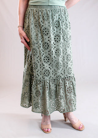 Tribal Sportswear Floral Embroidered Boho Maxi Skirt Front View - Fashion Crossroads Inc