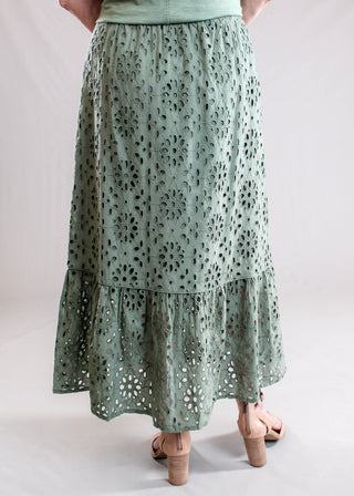 Tribal Sportswear Floral Embroidered Boho Maxi Skirt Back View - Fashion Crossroads Inc