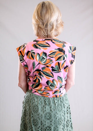 Tribal Sportswear Printed V Neck Cap Sleeve Top Back View - Fashion Crossroads Inc