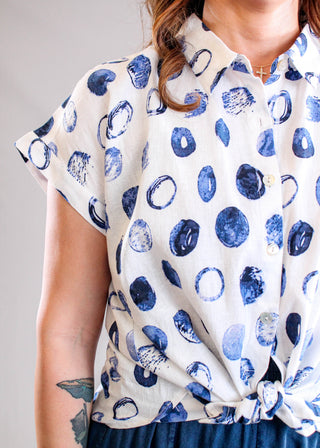 Habitat Cap Sleeve Button Down Cabana Shirt Detail View - Fashion Crossroads Inc